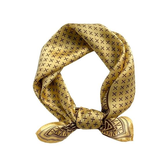 Gold Pattern Mulberry Silk Neck Scarf - Picture 1 of 5